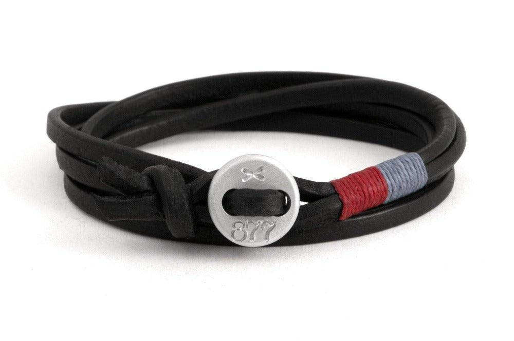#153 - Men's bracelet button black leather red lightblue– 877