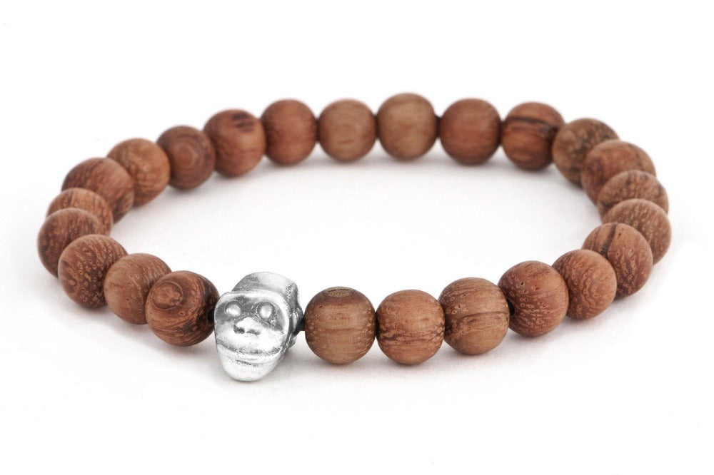 144 - Men's beaded bracelet Sterling Silver monkey brown– 877 Workshop