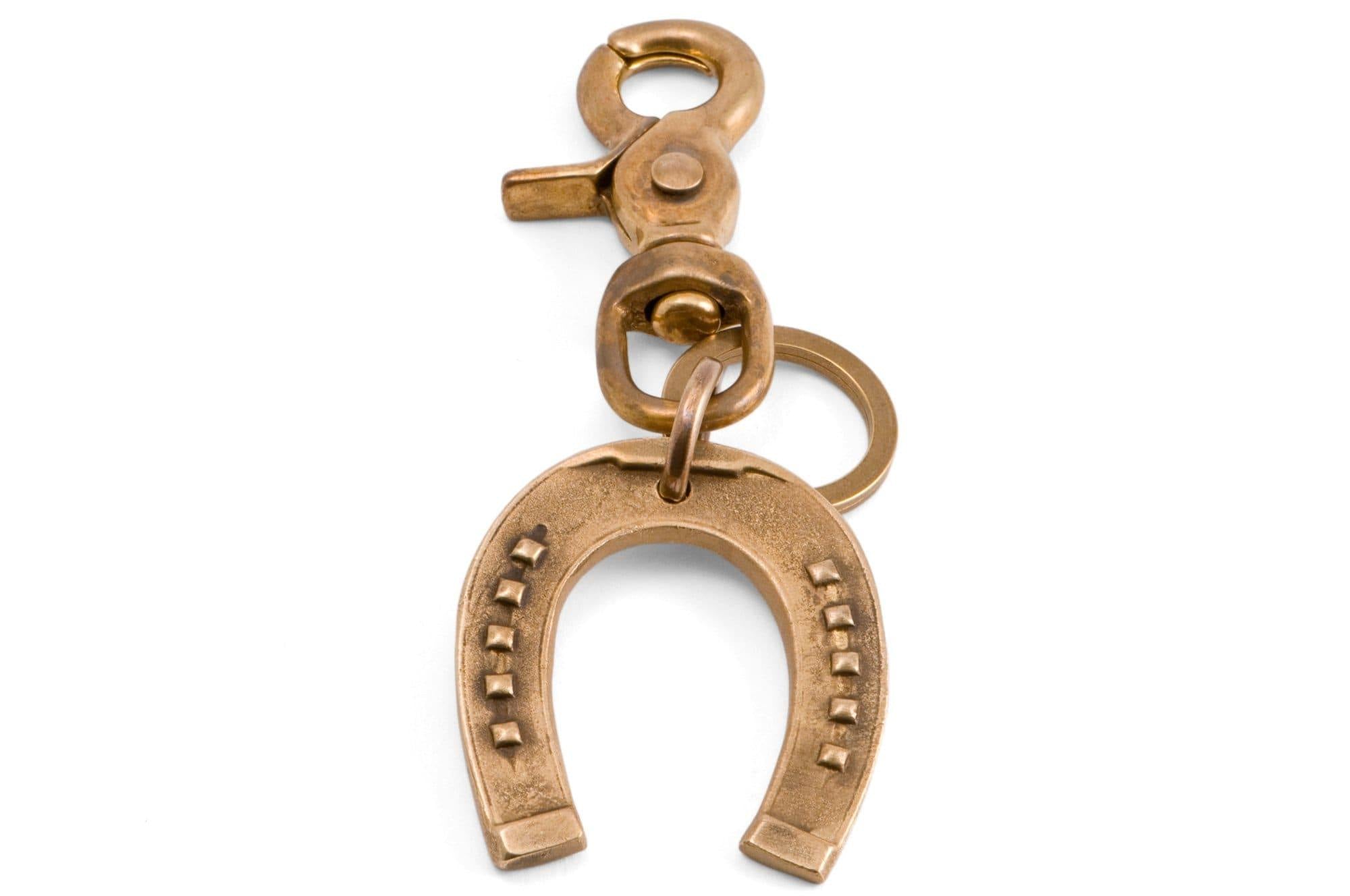 Stainless Steel/Brass Good Luck Horseshoe Keychain, Key Ring