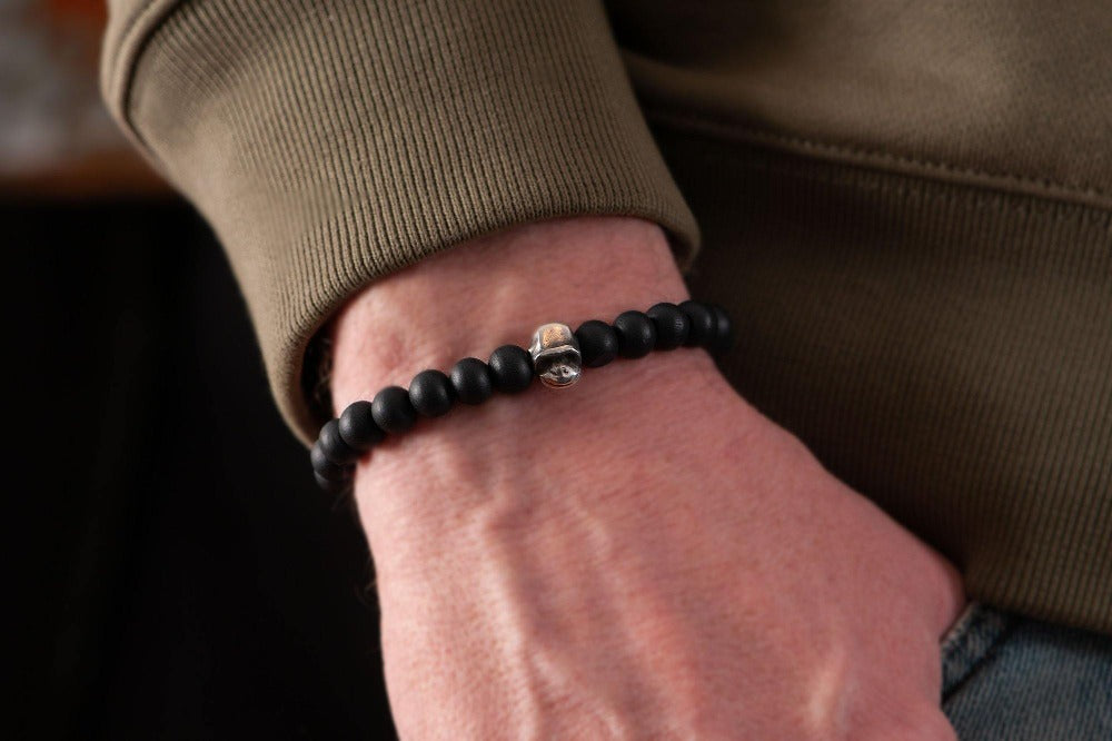 143 - Men's beaded bracelet Sterling Silver monkey black– 877 Workshop
