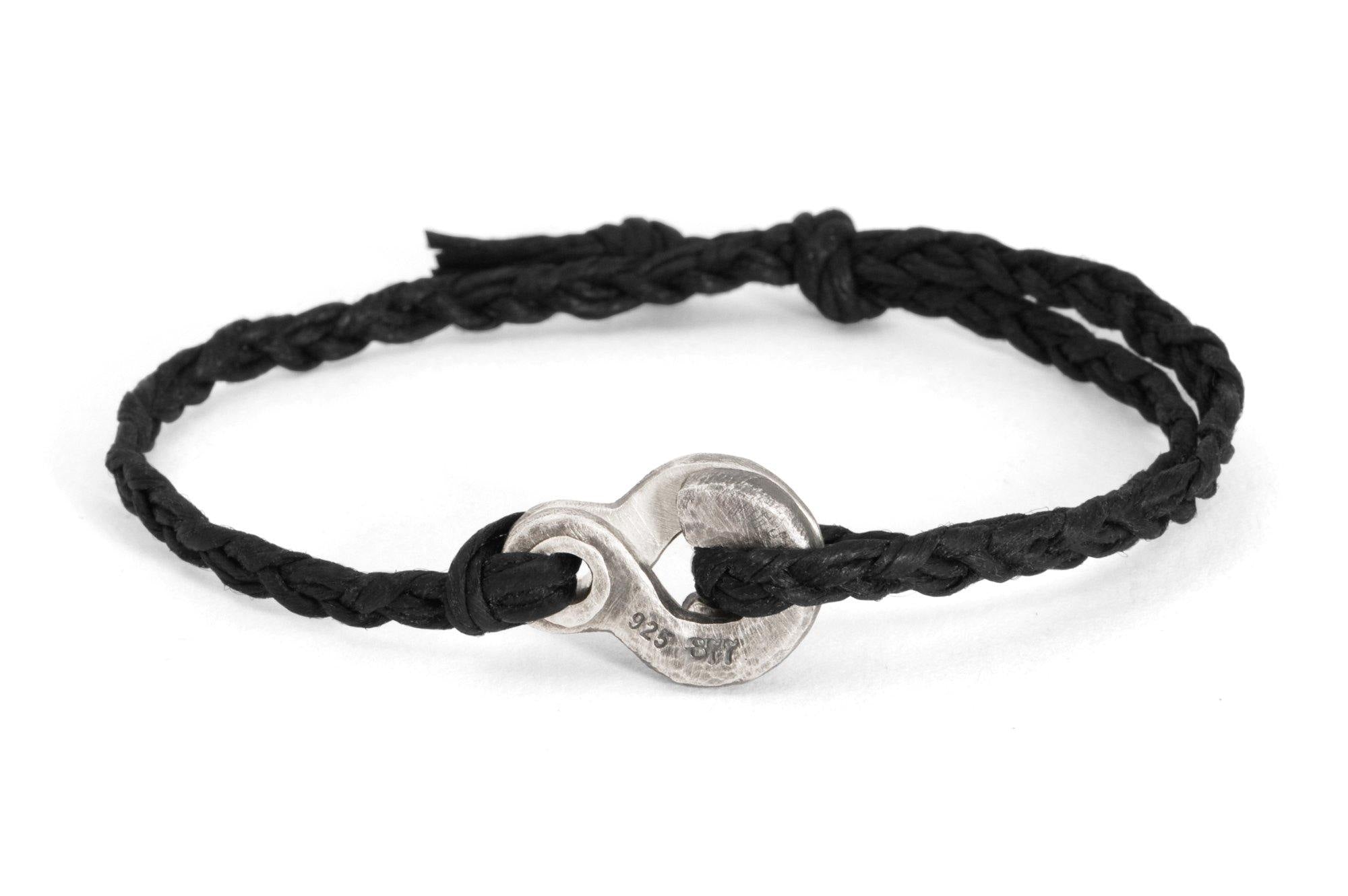 126 - Men's bracelet Canvas Sterling Silver Double Hook black– 877 Workshop