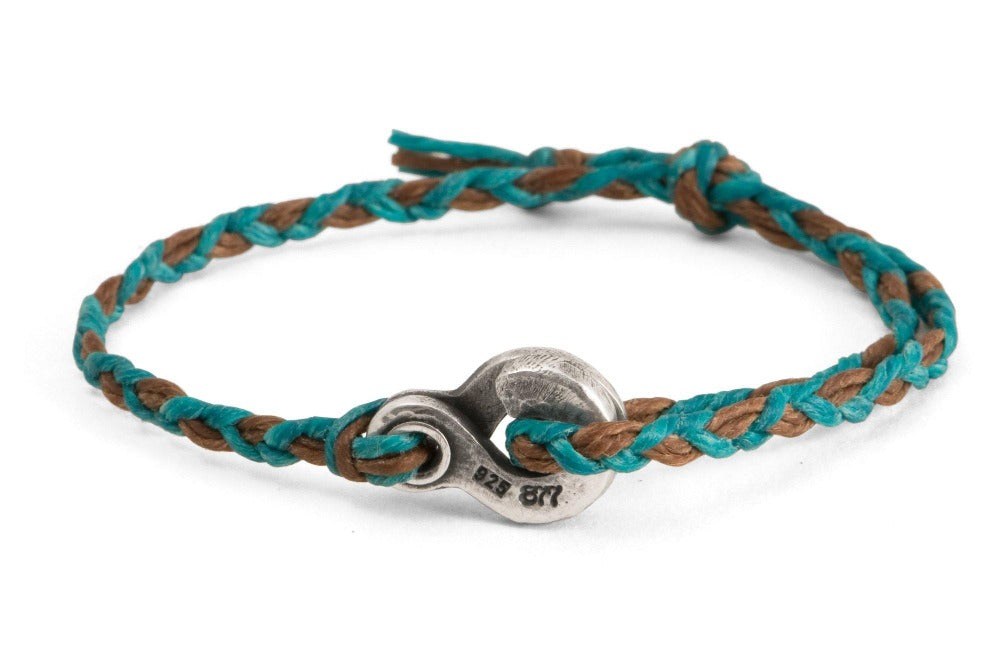 #131 - Men's bracelet Canvas Sterling Silver Double Hook turquoise