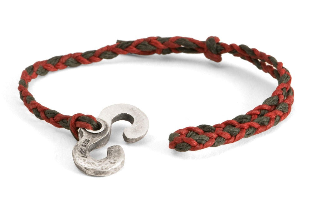 #129 - Men's bracelet Canvas Sterling Silver Double Hook green red– 877  Workshop