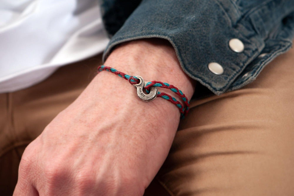 130 - Men's bracelet Canvas Sterling Silver Double Hook red