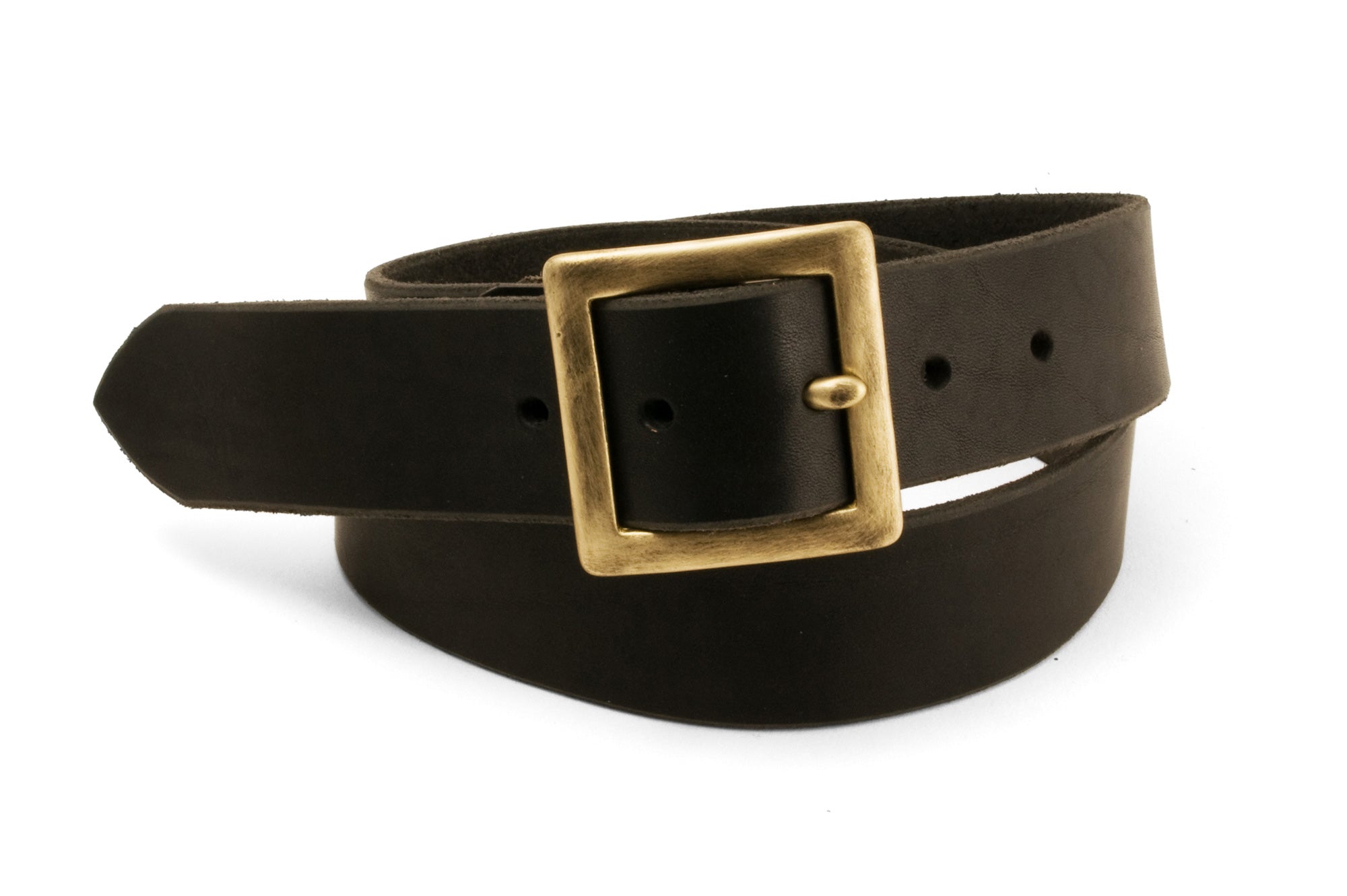 Men's Black Leather Belt with Brass Buckle - Timeless Style