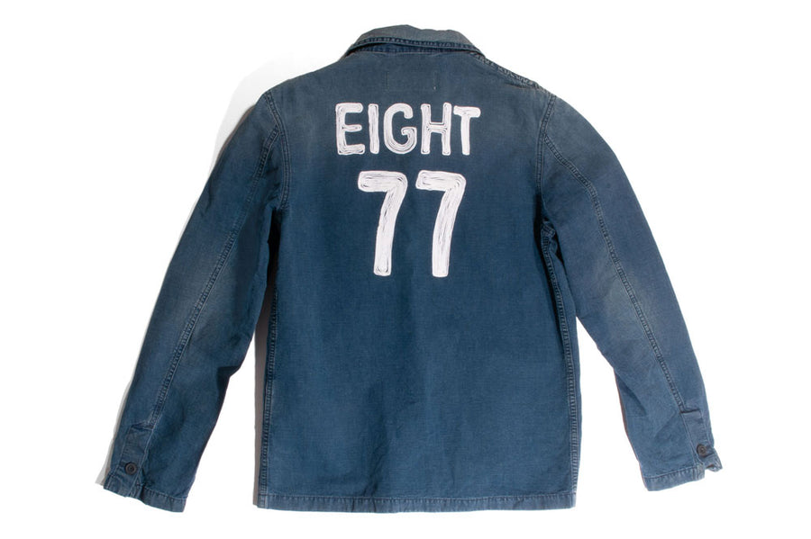 #198 - Men's denim shirt with embroidery “Eight77“ – one of one