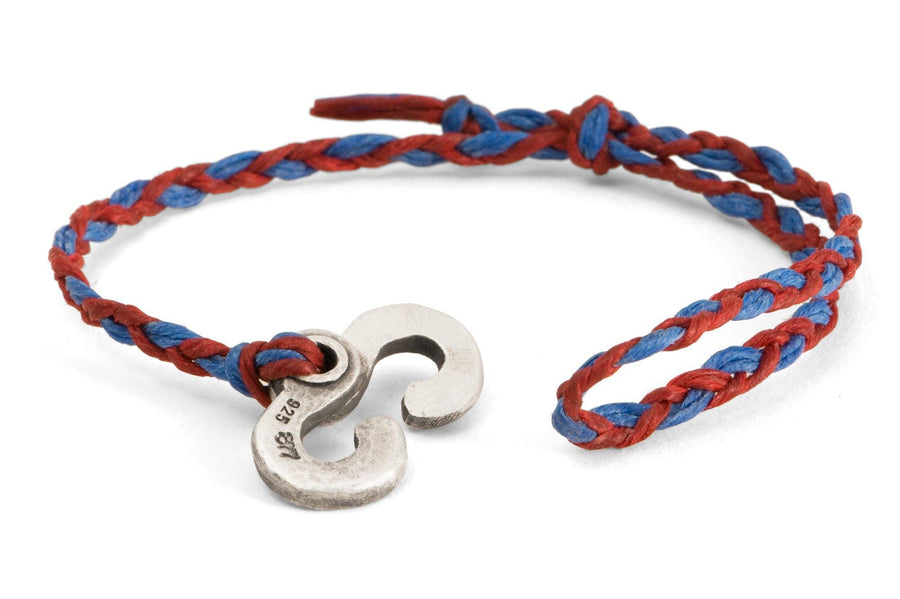 128 - Men's bracelet Canvas Sterling Silver Double Hook blue red