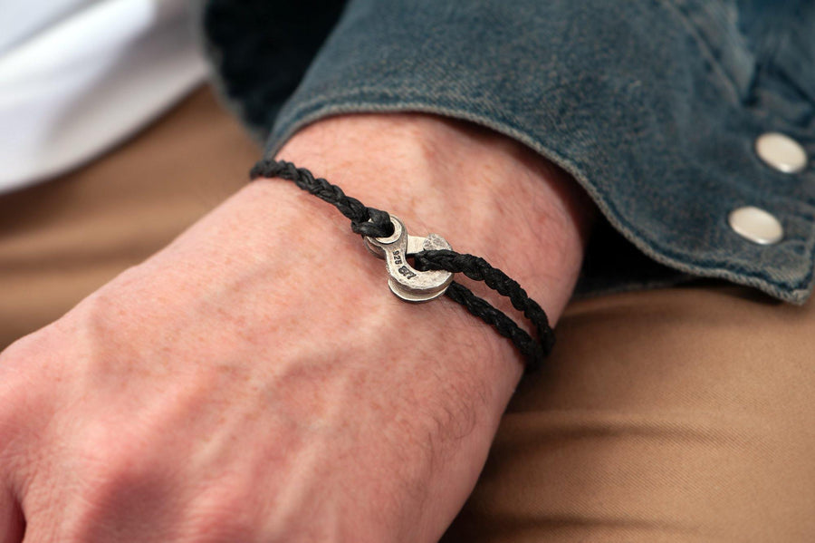 126 - Men's bracelet Canvas Sterling Silver Double Hook black– 877