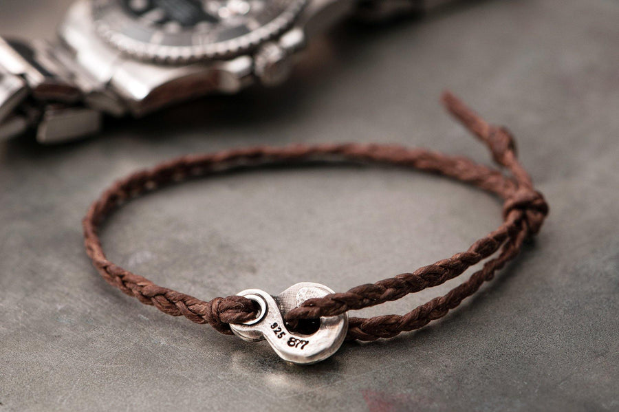127 - Men's bracelet Canvas Sterling Silver Double Hook brown– 877